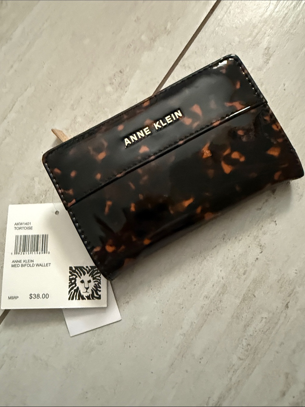 Anne Klein Tortoise Shell Patent Bifold Wallet - Brown/Black ..ladies ..NWT